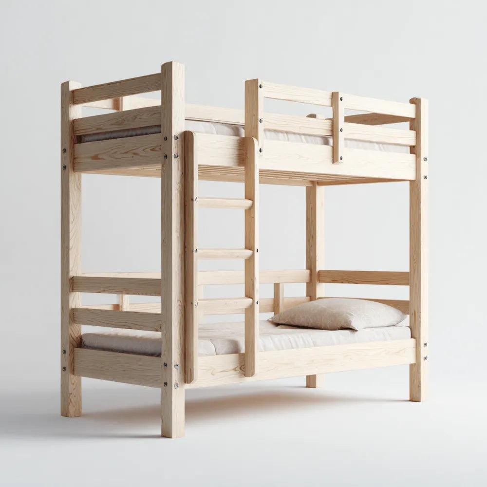 Bunk Bed 200x100x160 cm Wooden Light Wood - Solid Wood Construction