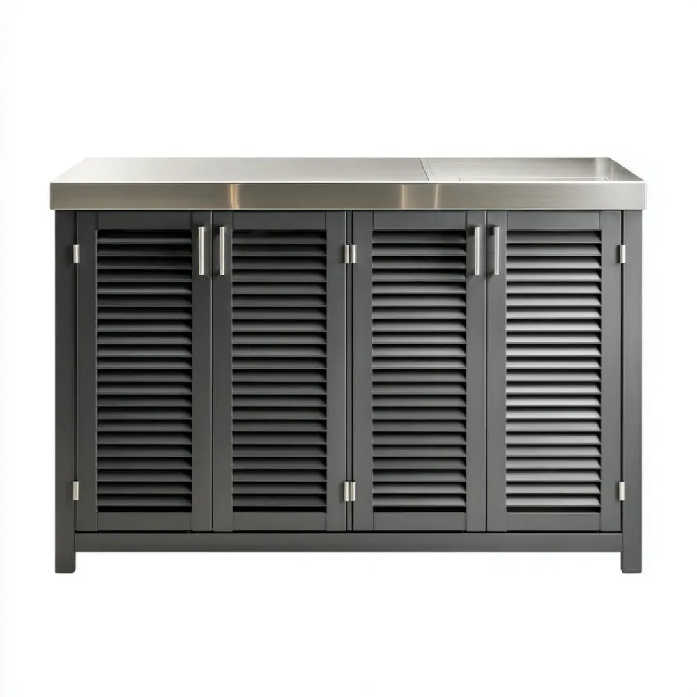 Outdoor Storage Cabinet with Stainless Steel Top 120x60x90 cm - Black - Industrial Style