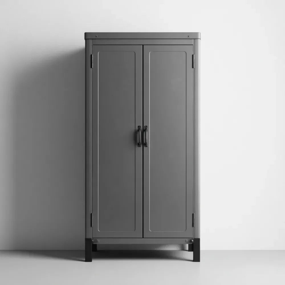 Tall Metal Storage Cabinet 180x90x45 cm - Grey - Industrial Design