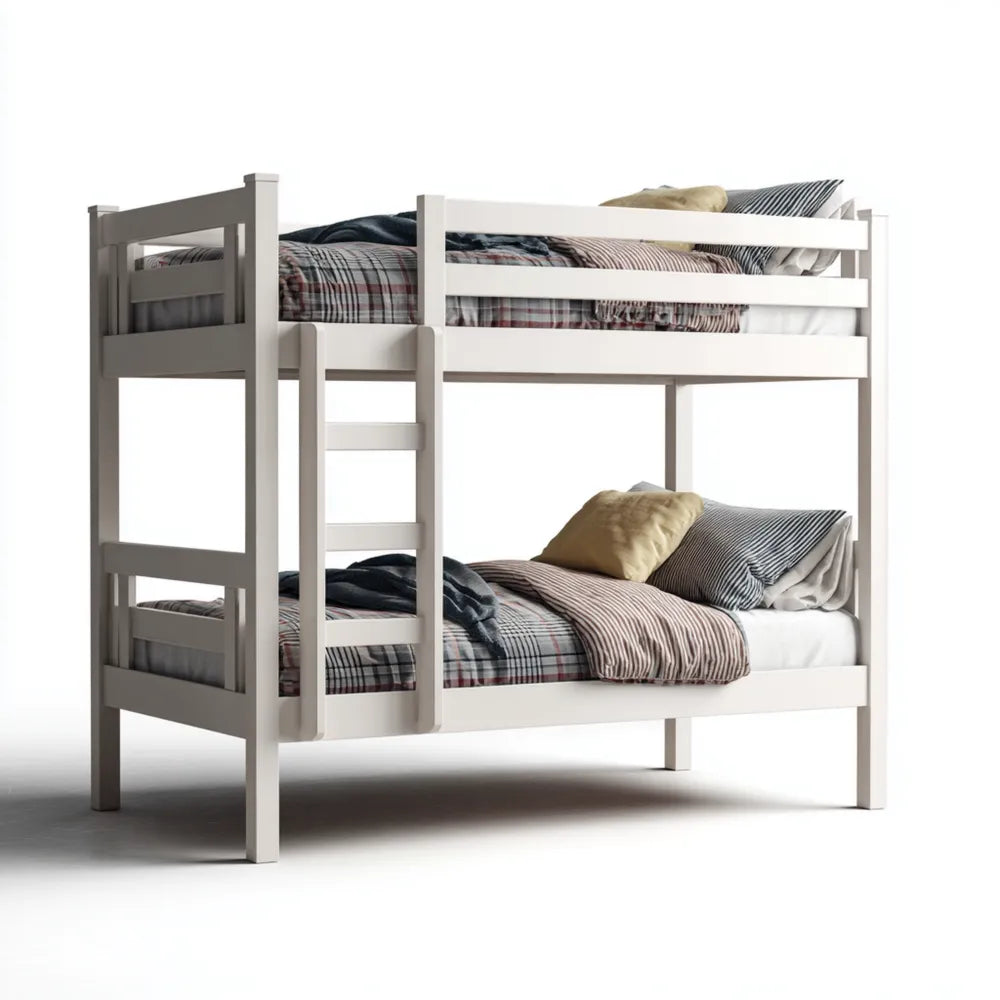 Bunk Bed Wooden Frame Twin Size 200x100x160 cm - White - Space-Saving Design