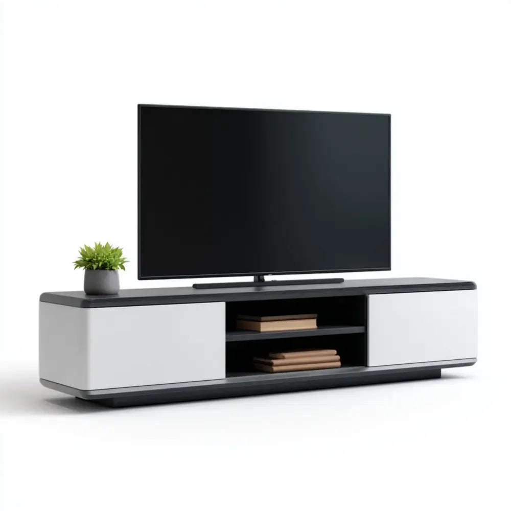 TV Stand with Storage - Modern Design - 150x45x50 cm - Black/White