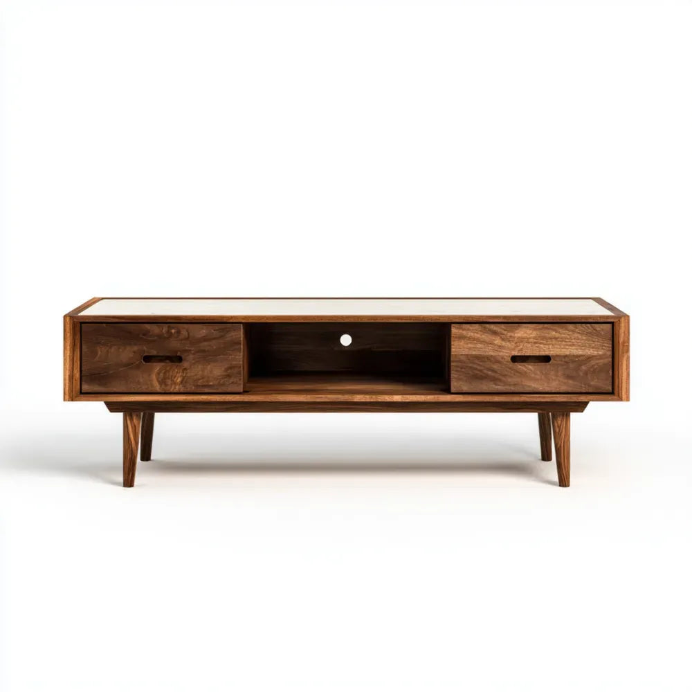 TV Stand Solid Wood 120x40x50 cm - Walnut - Mid-Century Style