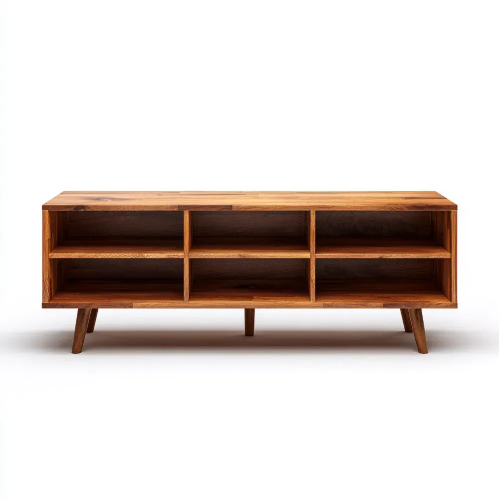 TV Stand Solid Wood 150x40x50 cm - Natural Finish - Mid-Century Modern