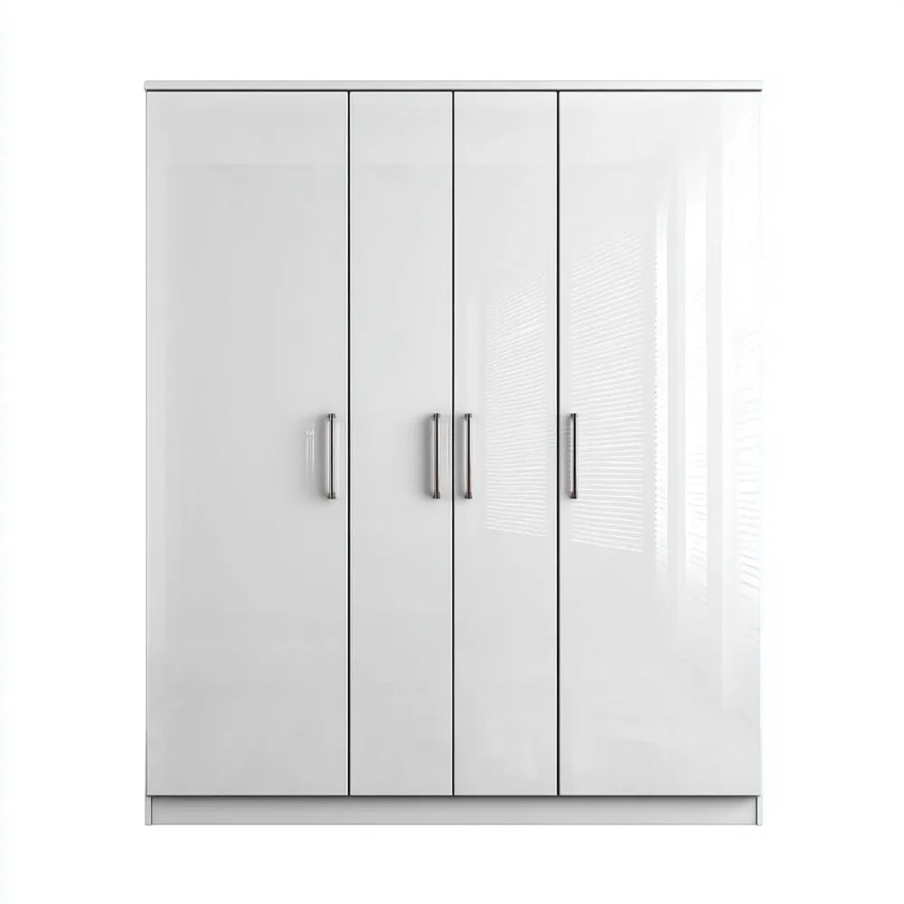 Wardrobe High Gloss Finish 200x60x220 cm - White - Modern Design
