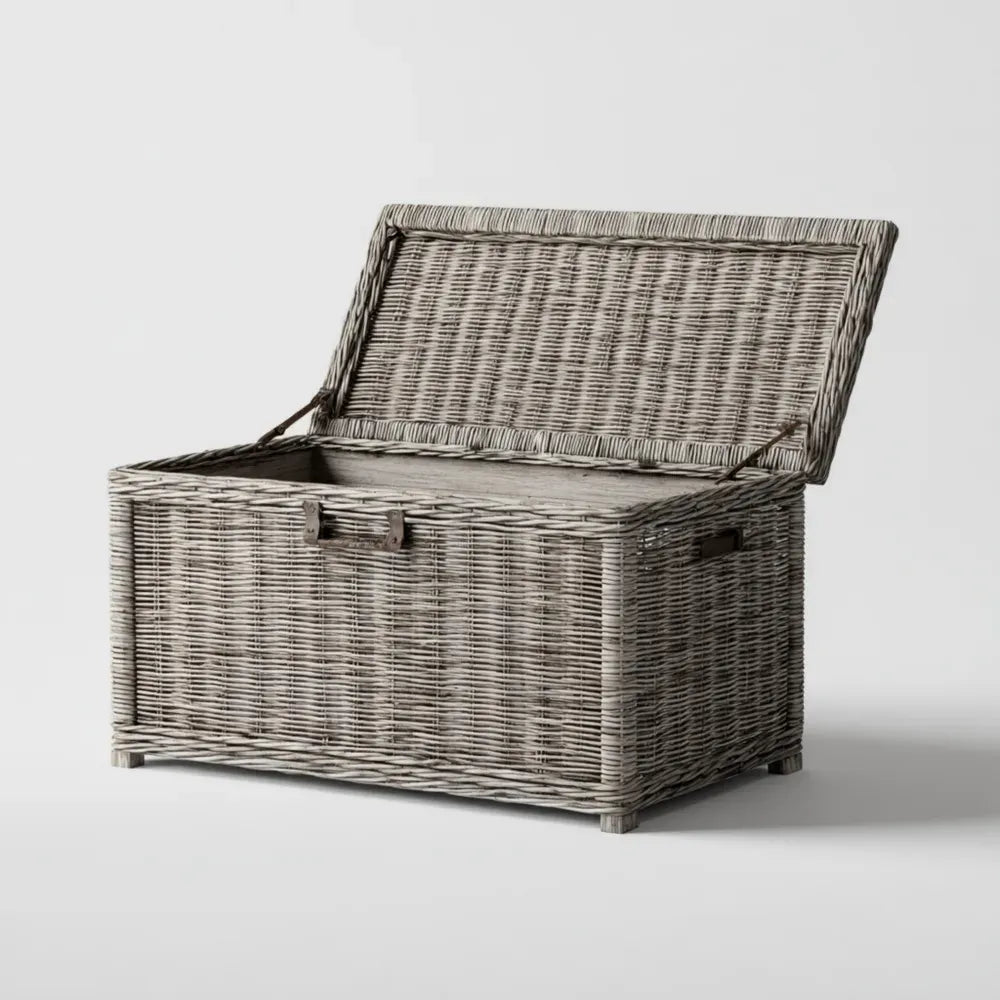 Woven Storage Box Rattan 60x40x35 cm - Gray - Rustic Style
