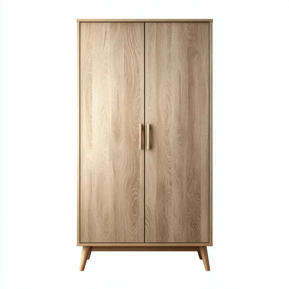 Wardrobe Solid Wood 180x80x50 cm - Natural Finish - Scandinavian Style