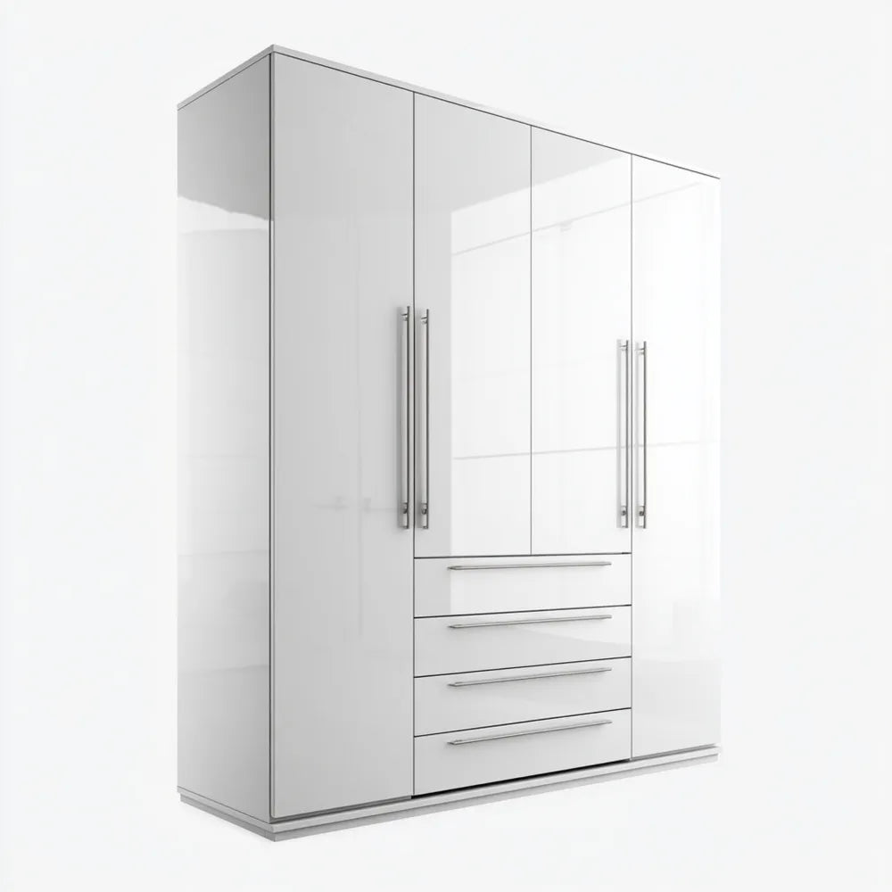 Wardrobe Glossy Finish 180x210x60 cm - White - Modern Design